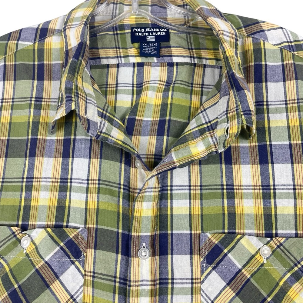 Men's Polo Ralph Lauren Jeans 100% Cotton Short Sleeve Plaid Button Dn XXL 0033 - Picture 2 of 7